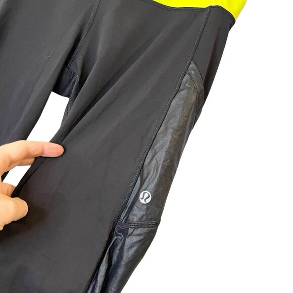 Lululemon Chase Me Crops Black Green Athletic Leggings Womens Size 8 - Picture 3 of 5